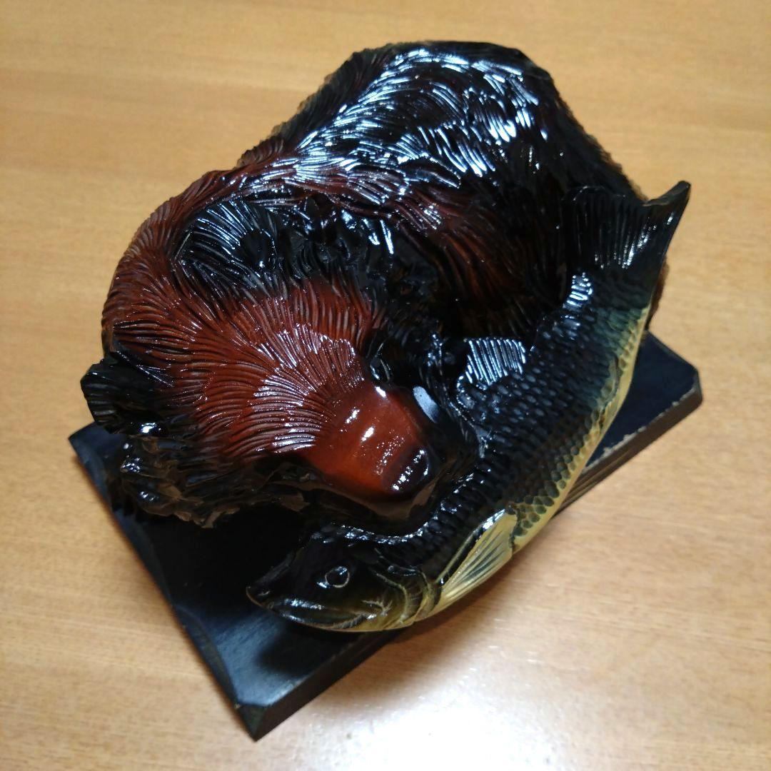 ◆鮭を咥えた熊の置物◆木彫り◆北海道民芸品◆伝統工芸品◆昭和レトロ◆ビンテージ