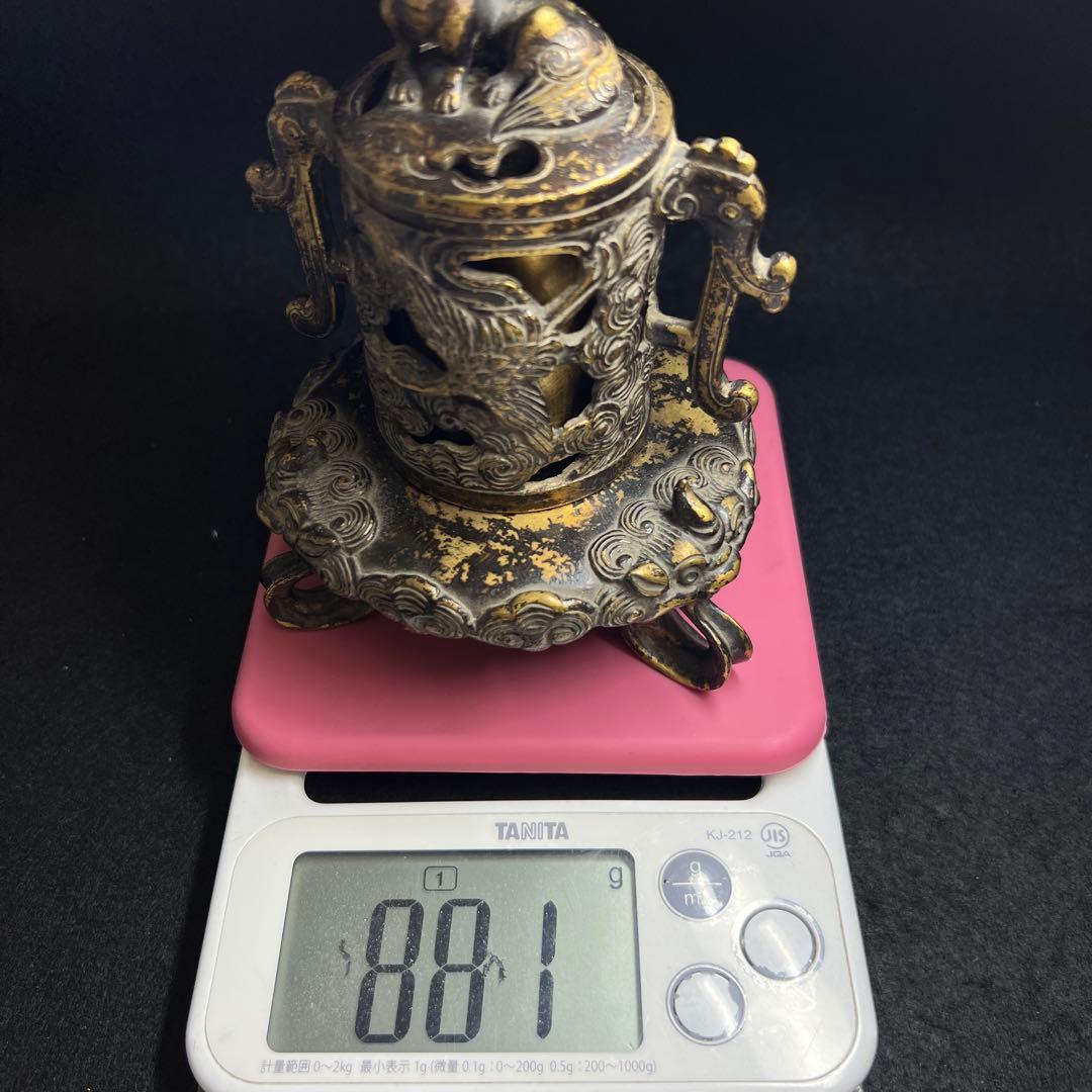古銅　キリン文透彫香炉　881g/高さ約16㎝　東Y8-0305☆2Fトコヒオ