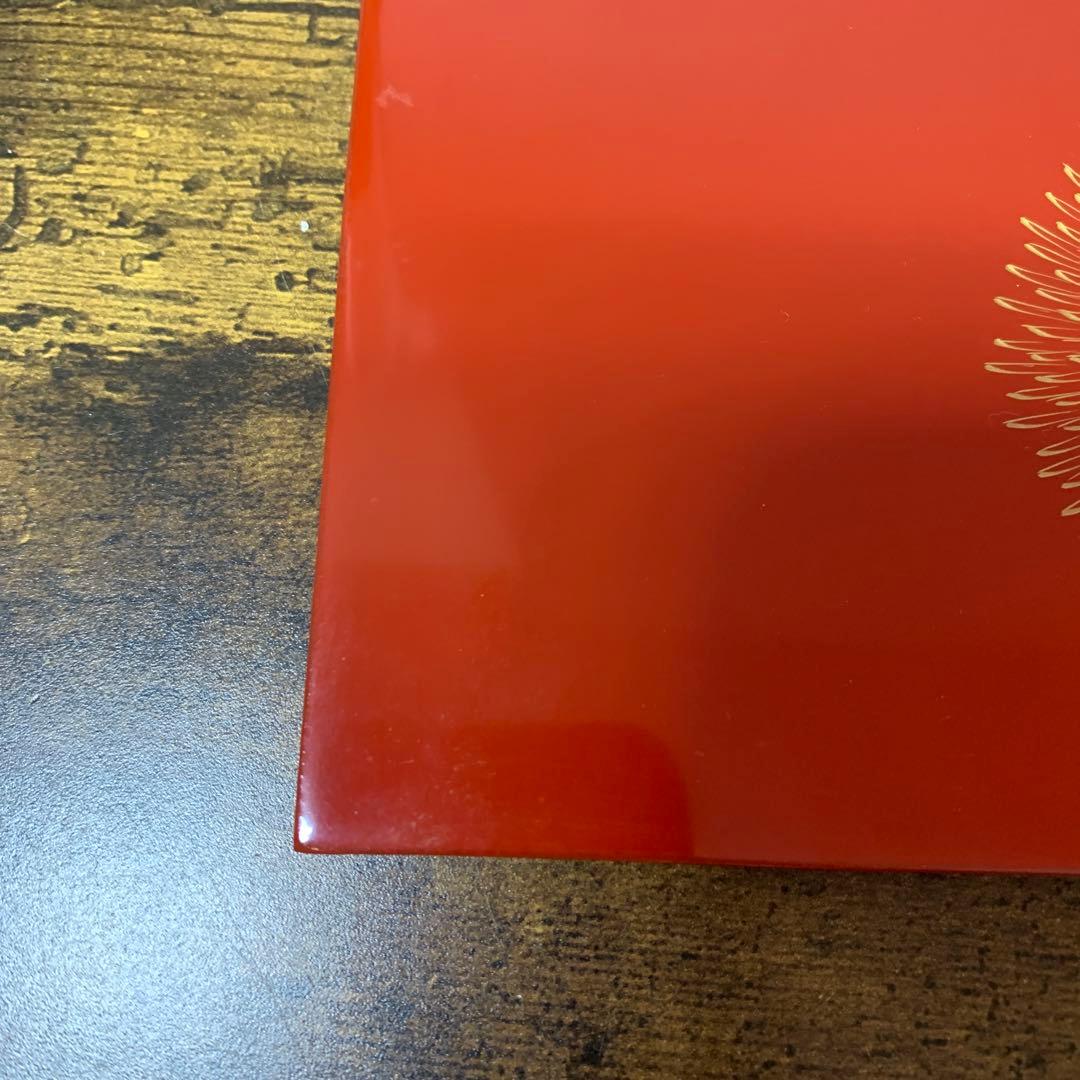E-1 【本荘塗】伝統工芸 漆器 銘々皿 5枚セット 朱塗り 菊蒔絵 菓子皿