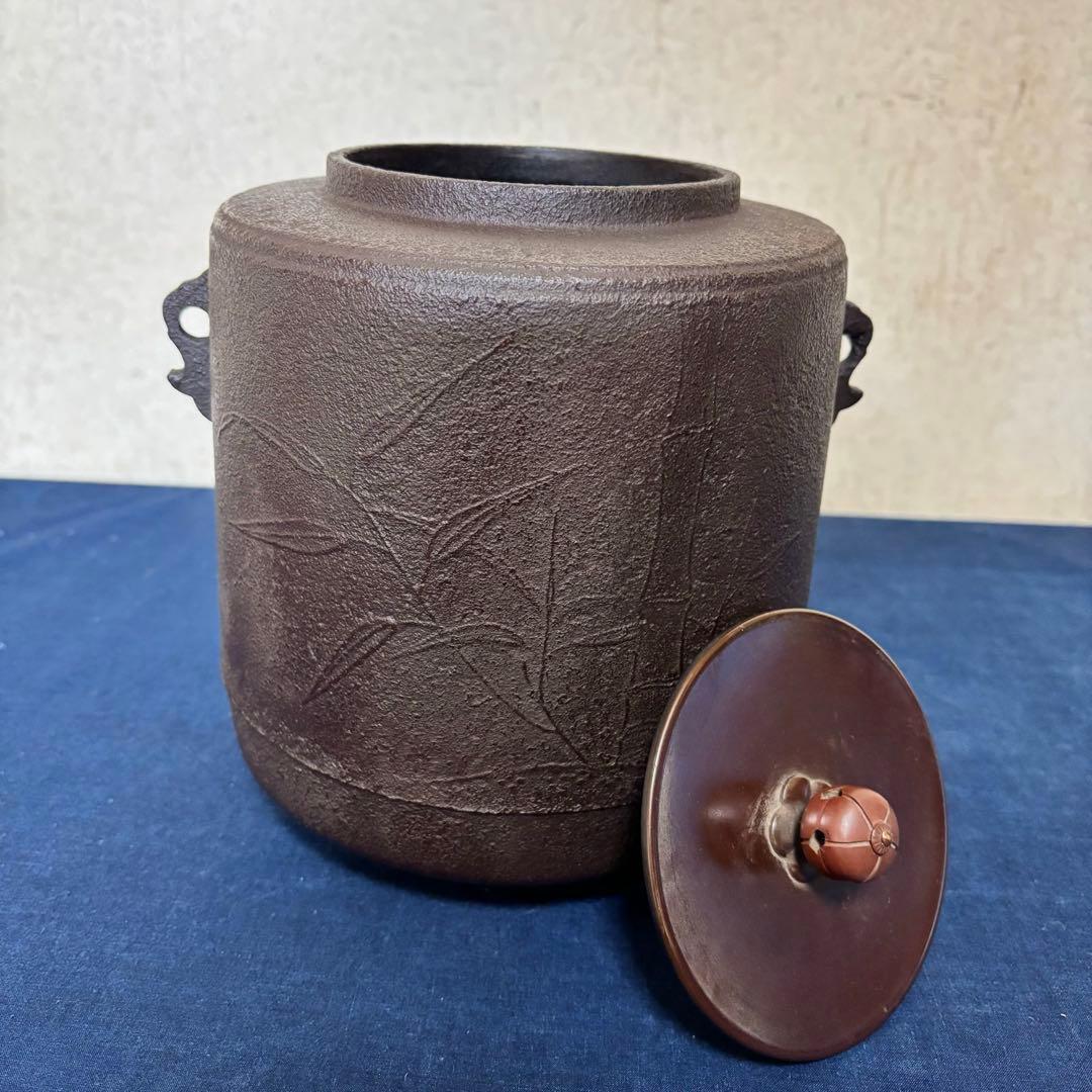 風炉/茶釜/電熱器/唐銅面取風炉/竹地紋筒釜/野々田電熱器/敷板/前瓦/底瓦