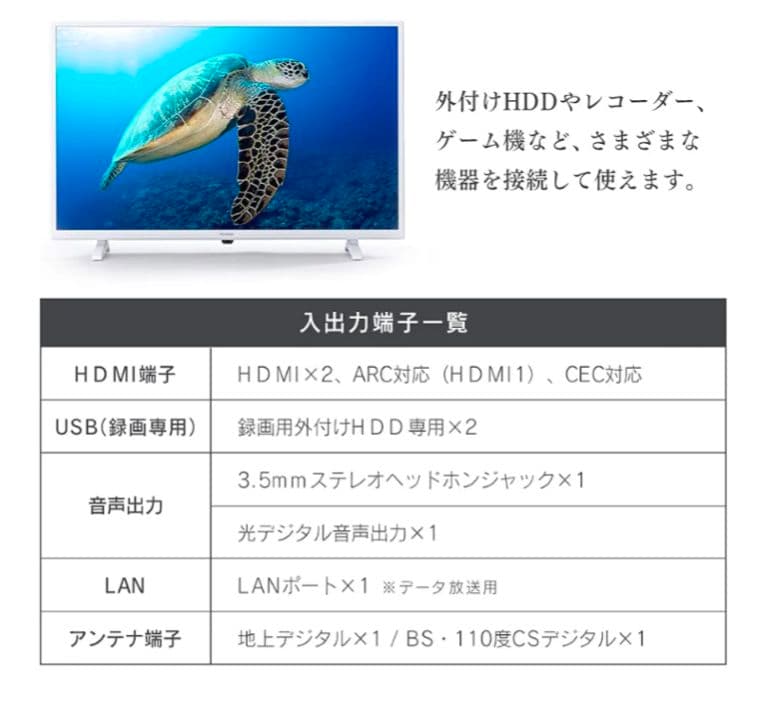 【美品】【23年2月購入】アイリスオーヤマ32型テレビ外付けHDD録画対応