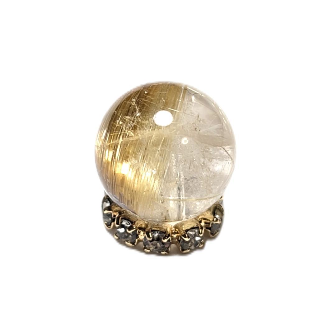 【黄金色が美しい】 キャッツアイルチルクォーツ 8ミリ 粒売り 一点物 貫通穴有