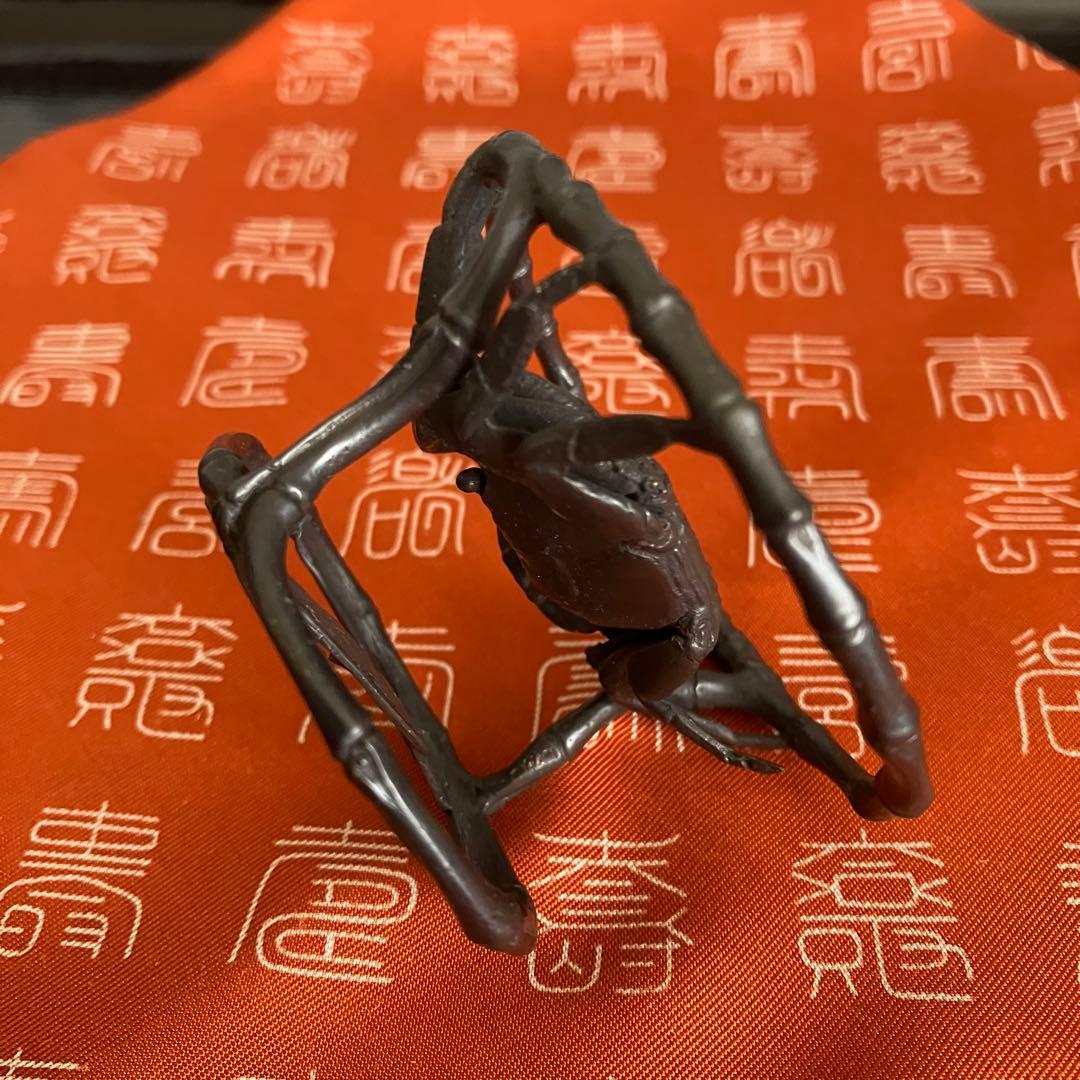茶道具 一ノ瀬宗辰造 砂張笹蟹蓋置 共箱 共布