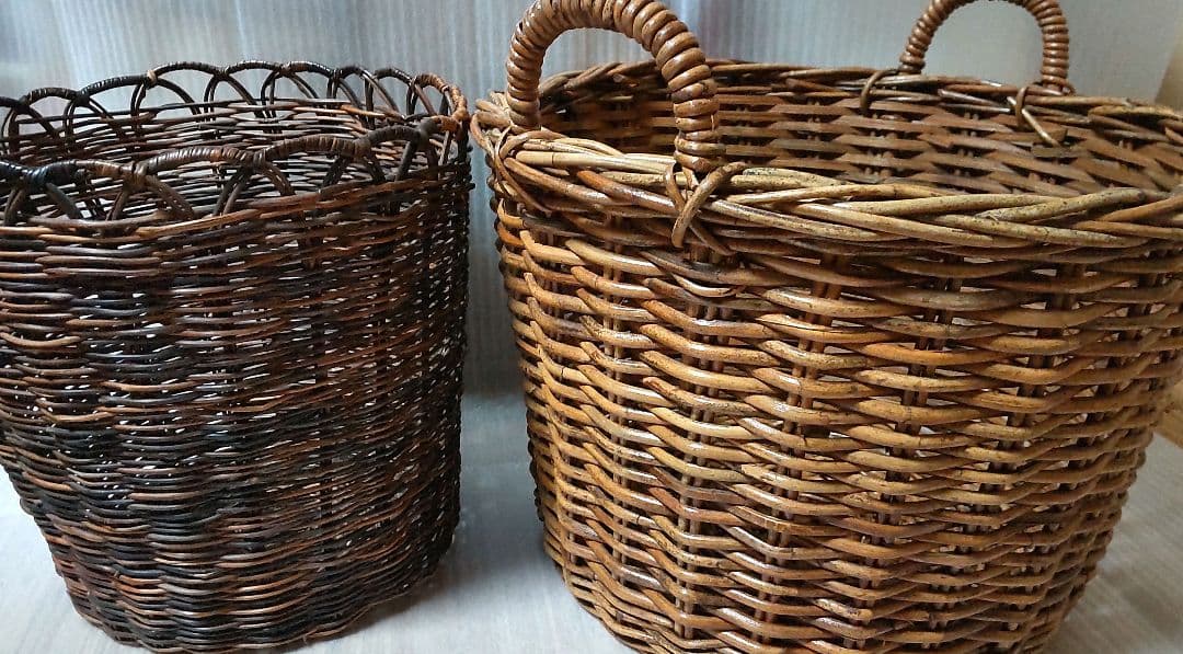 【値下げ】特大ラタン,藤バスケット　鉢カバー　籠　収納　インテリア【2個組】