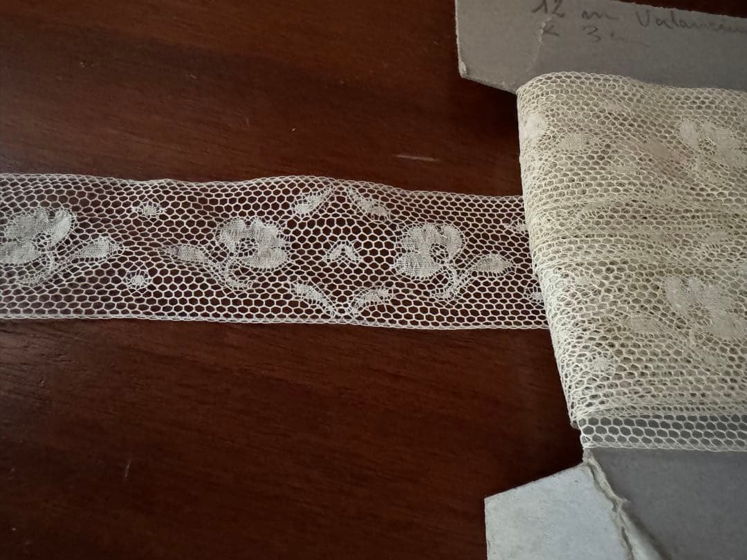 フランスアンティークビンテージコットンバレンシエンヌボビンボーダーオリジナル台紙