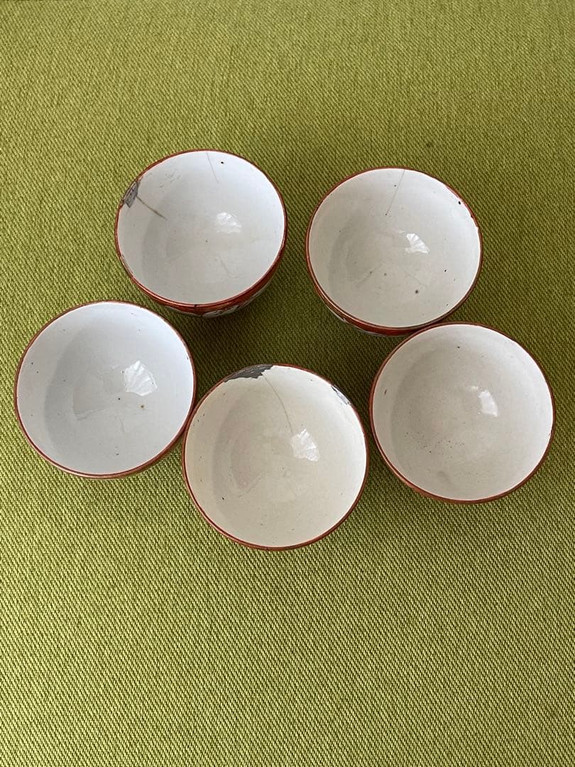 九谷焼　金彩赤絵　小茶器揃　急須と湯呑5客　骨董　(直し有り)