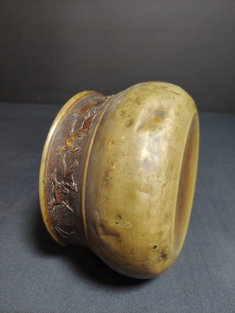 茶道具　唐銅建水　時代物　馬彫　骨董品　古美術　金属工芸　現状品