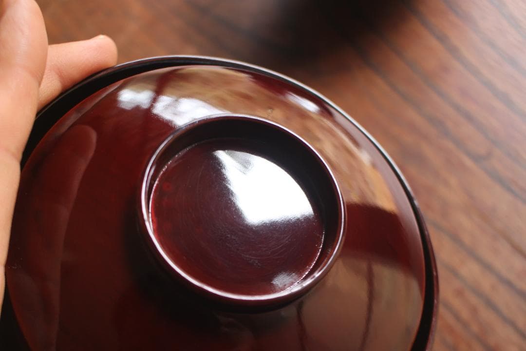 デッドストック！時代紅溜塗に優美な見返し唐草蒔絵の映えるお椀2点（検加賀蒔絵