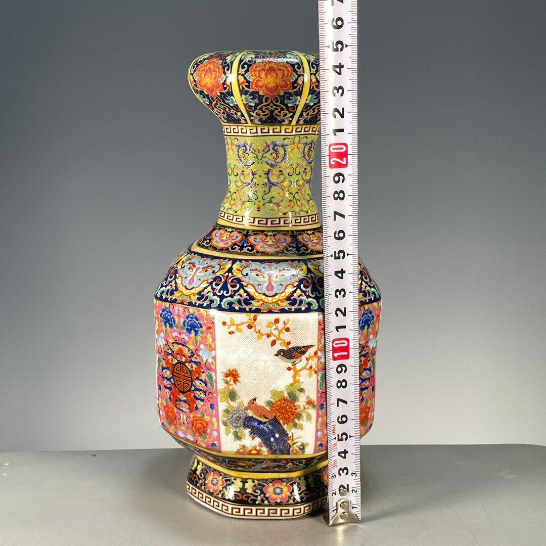 景徳鎮 琺瑯彩八方来財花鳥賞瓶 陶磁器 装飾品 現代工芸品 美術品 置物