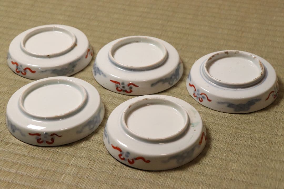 【CM18】古伊万里 竹鳥図 色絵 小皿 五客 11.9cm 小紋 錦手 金彩