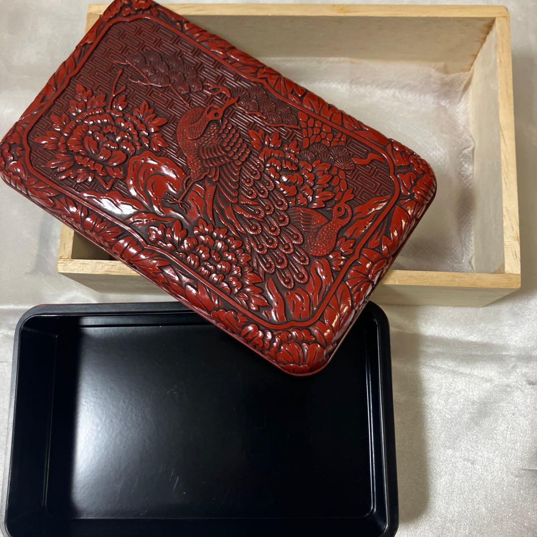 値下げ【箱付 未使用】 仙台堆朱の文箱 彫刻漆器 硯箱　漆芸 伝統工芸