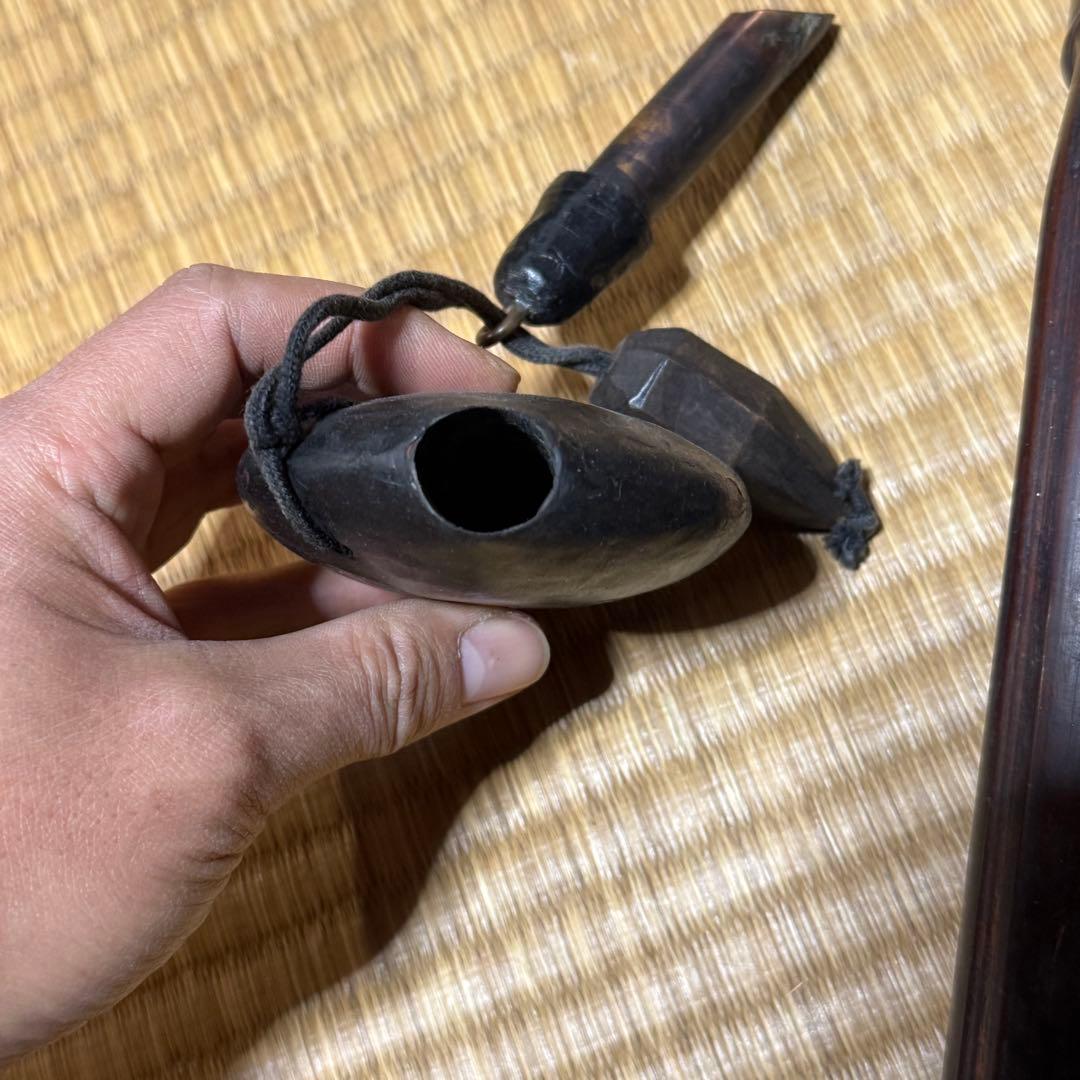 古民具　火縄銃　竹/木製　火薬入れ　印籠　根付　2点