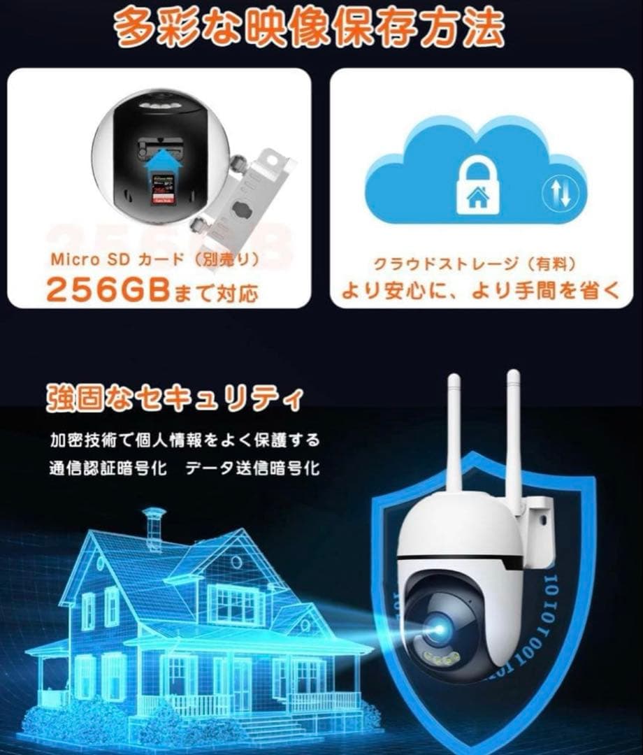 新品 防犯カメラ 屋外 無線 360°全方位監視 左右355°上下90°首振り