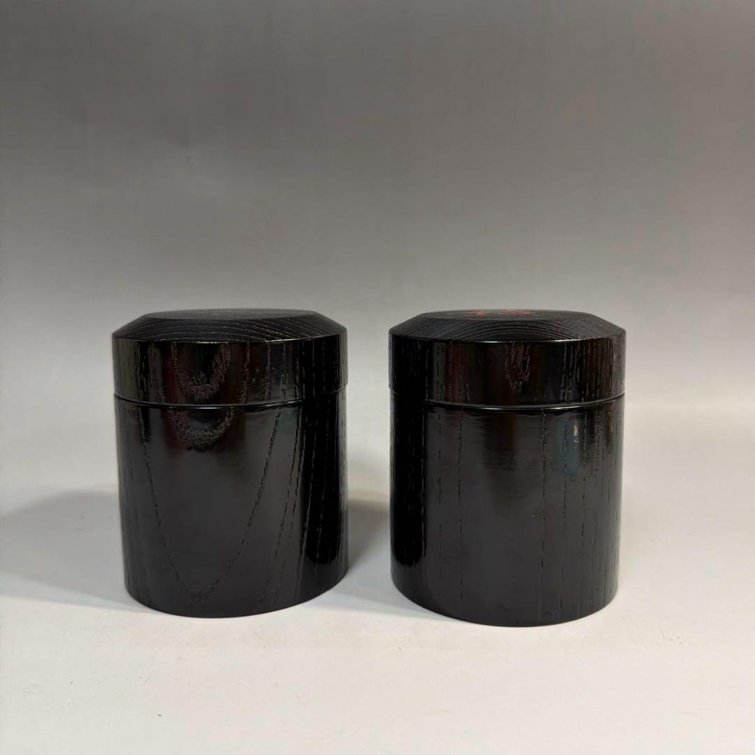 茶道具　黒搔合塗　挽家一双（詰茶棗）