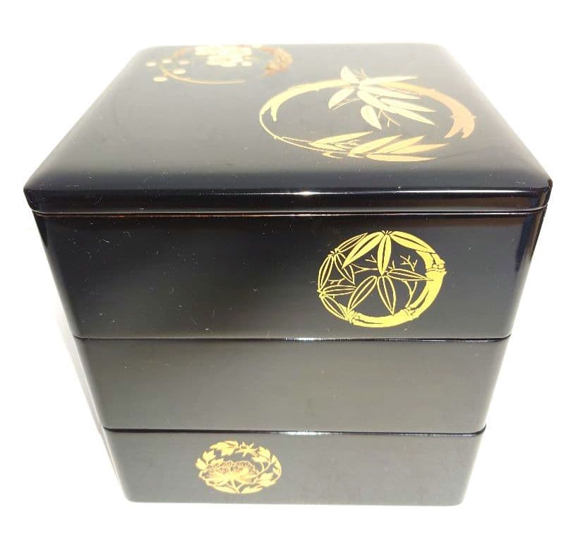 菊華堂 孔雀屋利吉 御重箱 三段重 本漆器 豪華金彩 蒔絵 竹 梅 菊 伝統工芸