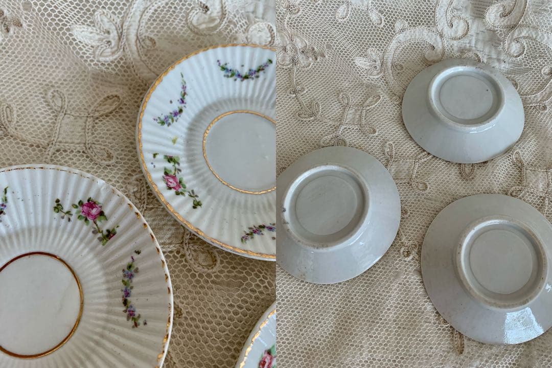 フランスアンティークディネット陶器ティーセット6点set※ローズと小花ガーランド