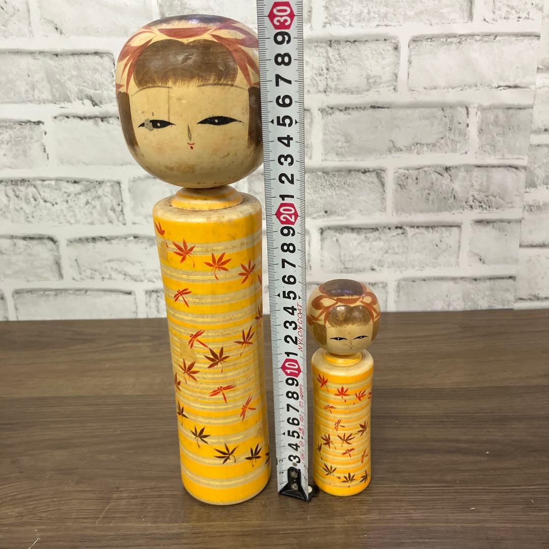 E-壁 伝統こけし 佐々木美穂作 もみじ とんぼ 黄色 2体セット 郷土玩具