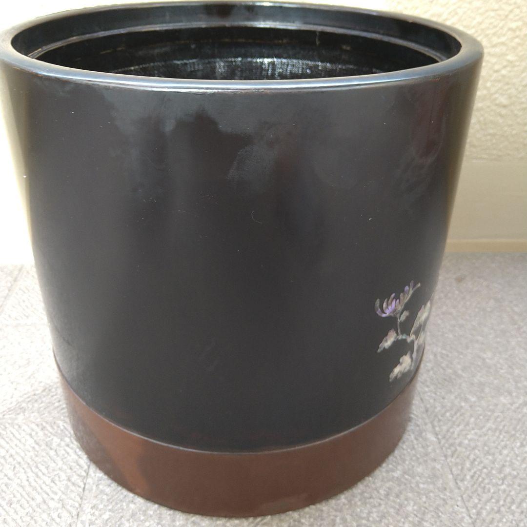 骨董 火鉢 螺鈿 花模様 木製 漆器 内側銅器 花入 鉢カバー 貝細工