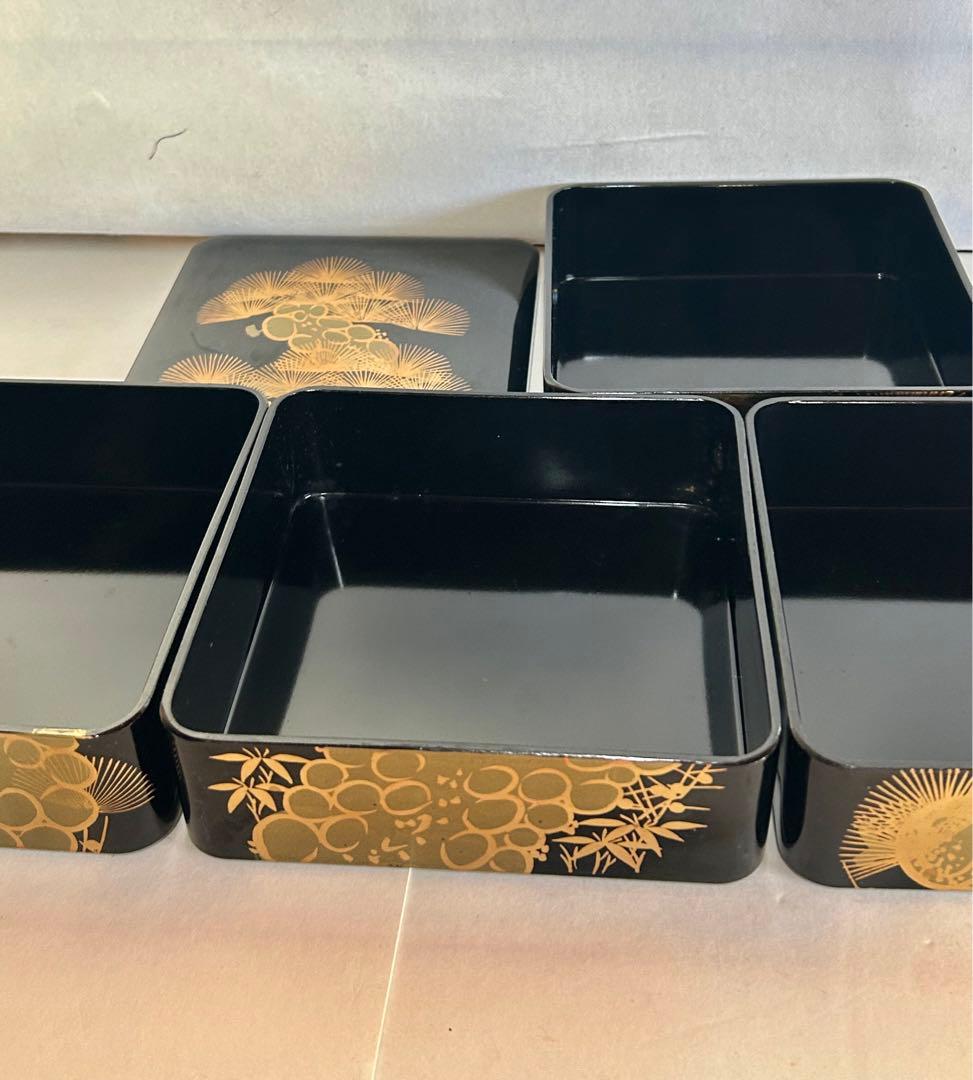 会津塗 屠蘇器 六つ揃 本松クリ足 金泥 金蒔絵 お正月 重箱 骨董 箱入 美品