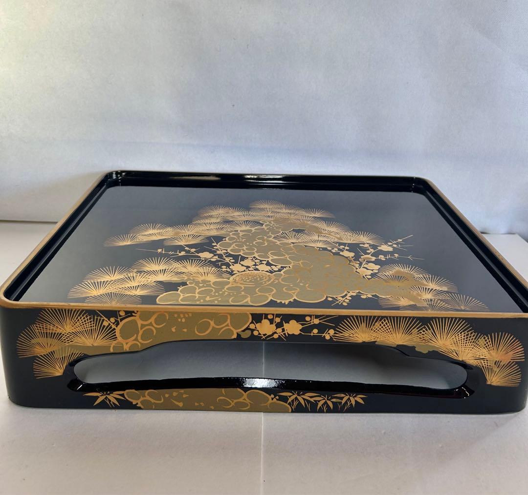 会津塗 屠蘇器 六つ揃 本松クリ足 金泥 金蒔絵 お正月 重箱 骨董 箱入 美品