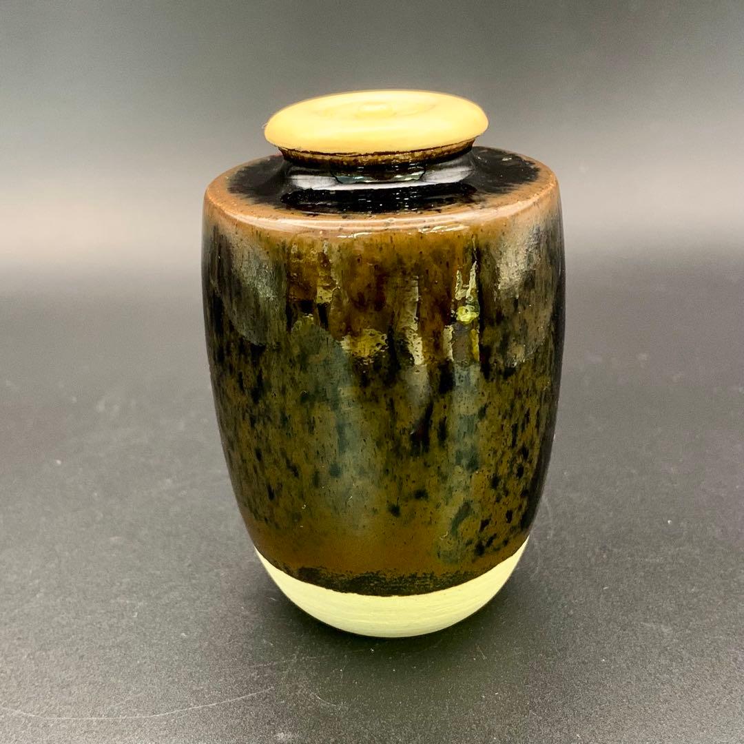 【京都清水焼 平安景山作／桶谷定一作】大海茶入 肩衝茶入 仕覆付 茶道具
