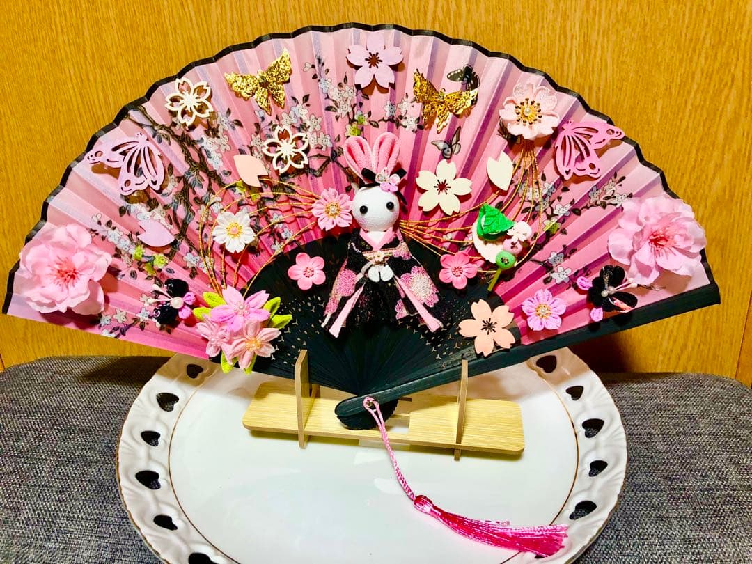 春爛漫　夜桜うさぎちゃん扇子飾り　つまみ細工飾り　なんばん往来詰め合わせ　2点