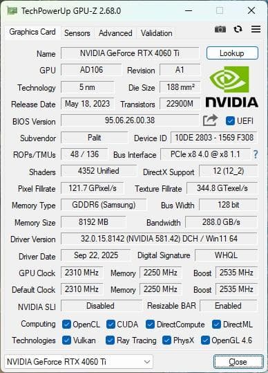 【動作確認済】PALiT RTX 4060 Ti STORM X 8GB
