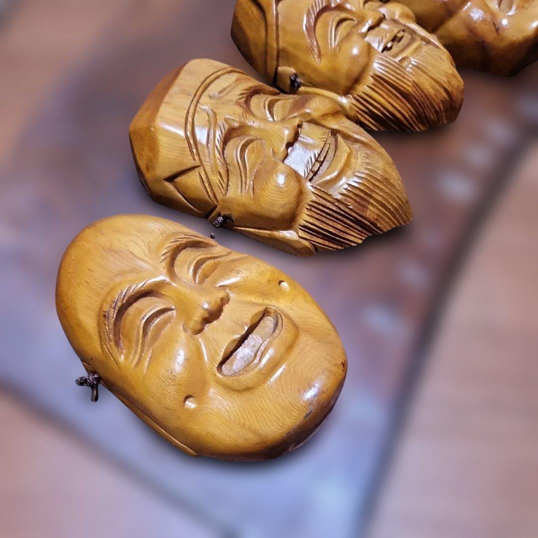 [処分セール]七福神 木製彫刻面 ※お面外して使えます！