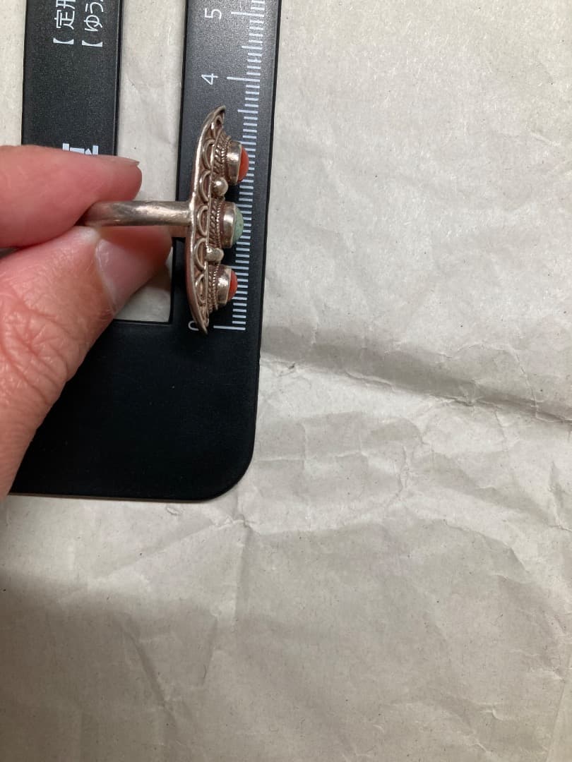 ビンテージ 刻印 925 ターコイズ レッドコーラル シルバー リング