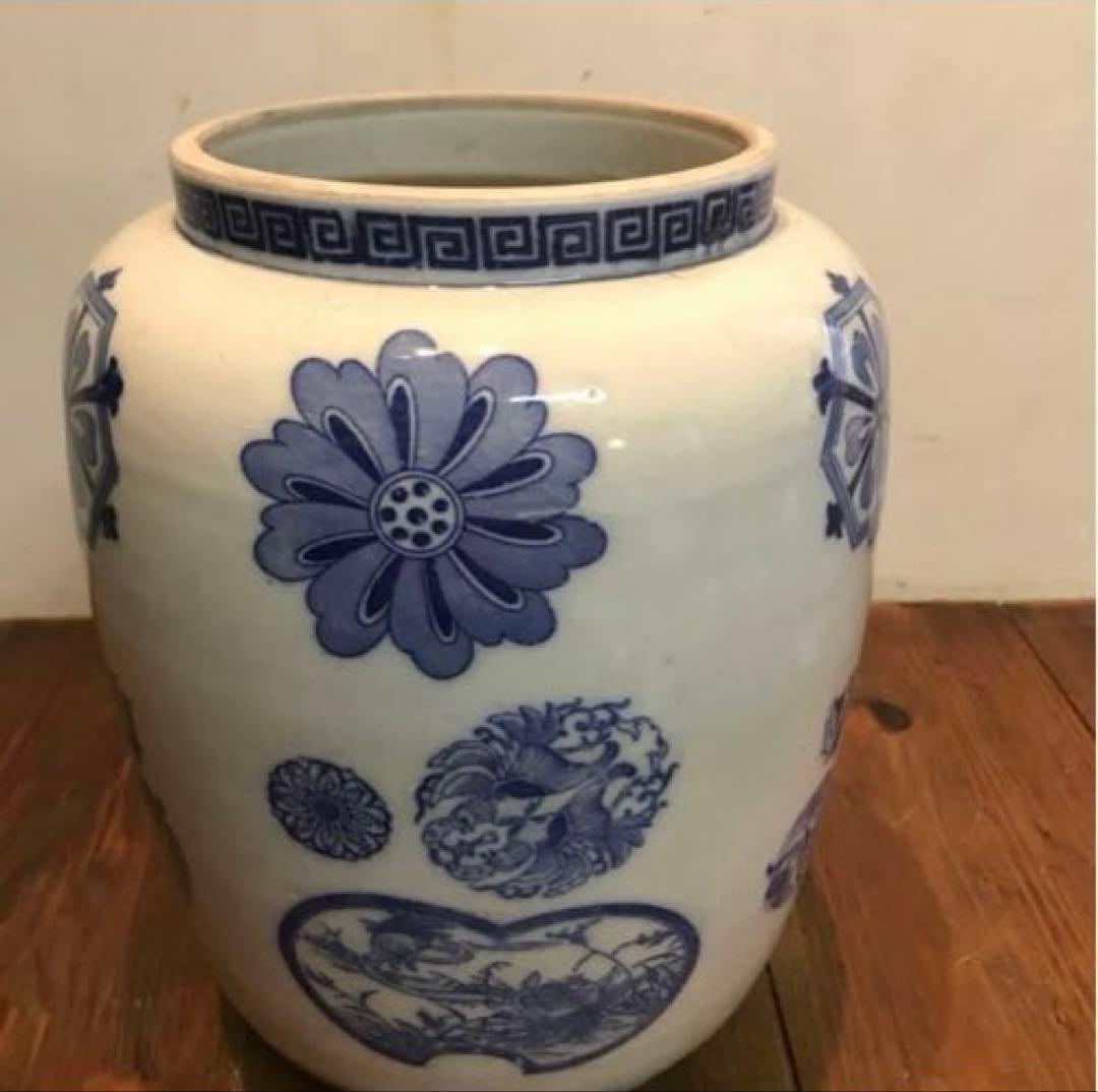 美品　陶器　焼物　当時物　花瓶　絵柄や模様が可愛い　フラワーベース　藍