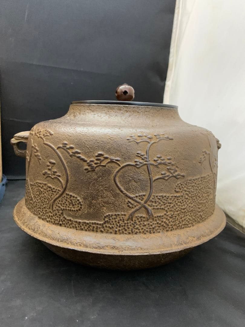 釜師 木村宗哉作 浜松紋 真形羽付釜 茶道具 茶釜