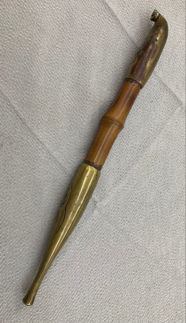 B323s キセル　煙管　銅製金具　太管　喫煙具　在銘　骨董