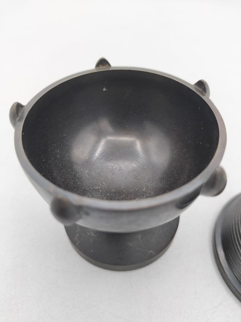 d107 唐銅 蓋置 火屋香炉 ホヤ 般若勘渓 木箱 茶道具 古物
