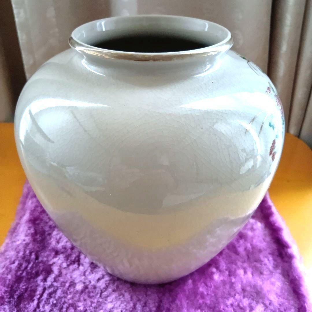 骨董品　九谷焼　仙龍　花瓶　花器　花入　壺　牡丹孔雀　絵付け　色絵　極美品‼️