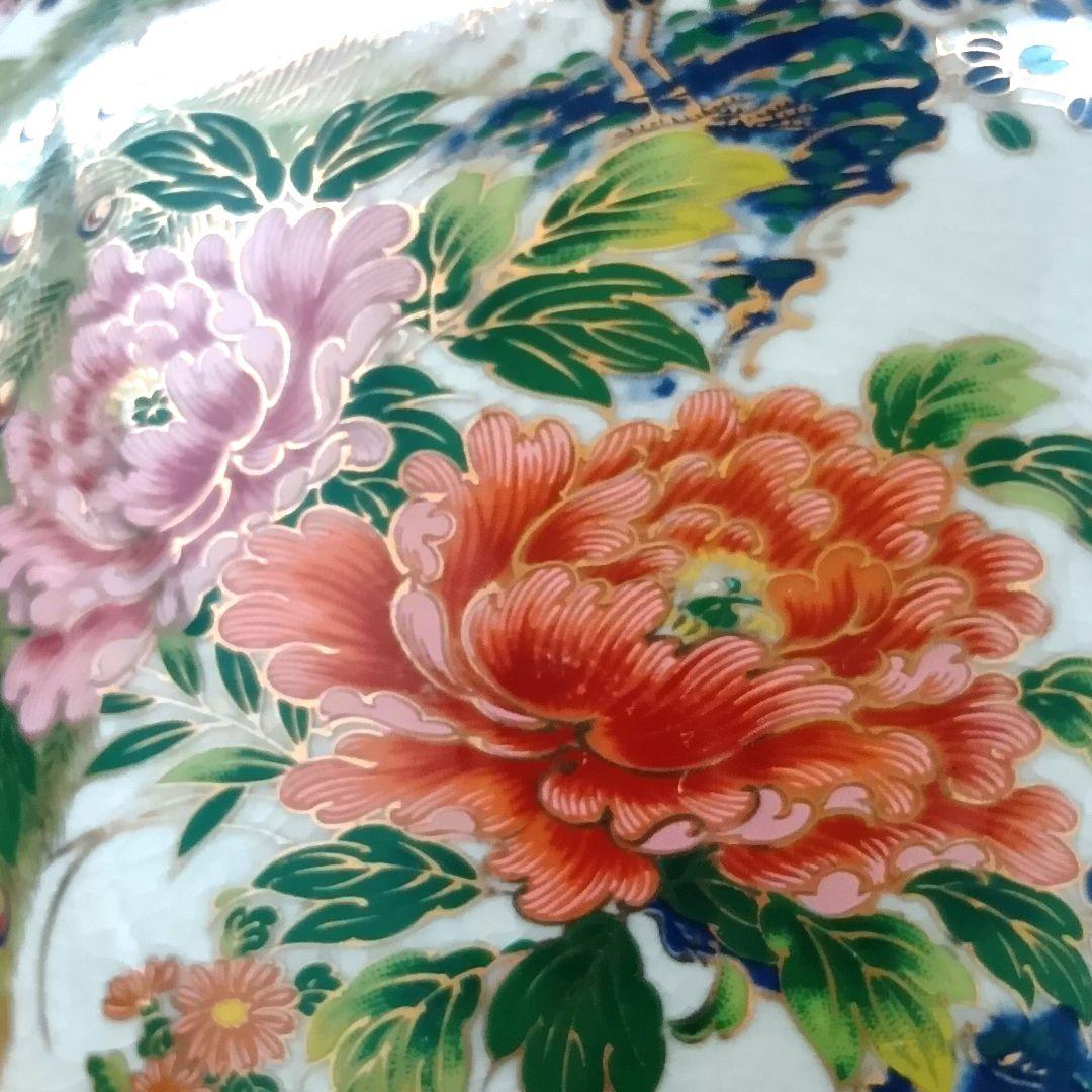 骨董品　九谷焼　仙龍　花瓶　花器　花入　壺　牡丹孔雀　絵付け　色絵　極美品‼️