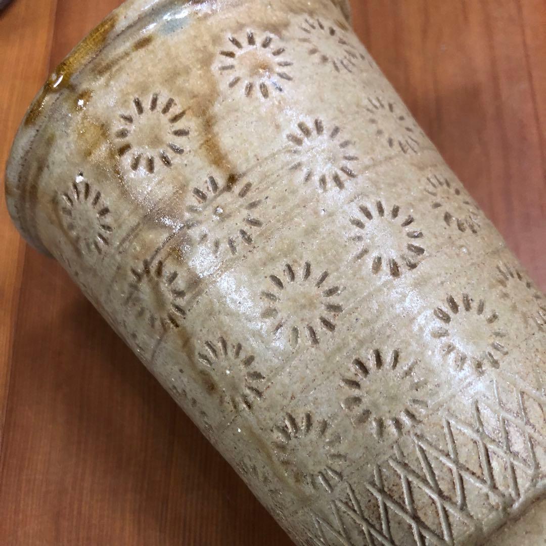 古来ギリシャの様な立鼓形花入れ 花器 海のような水色 日本伝統工芸品 焼きもの