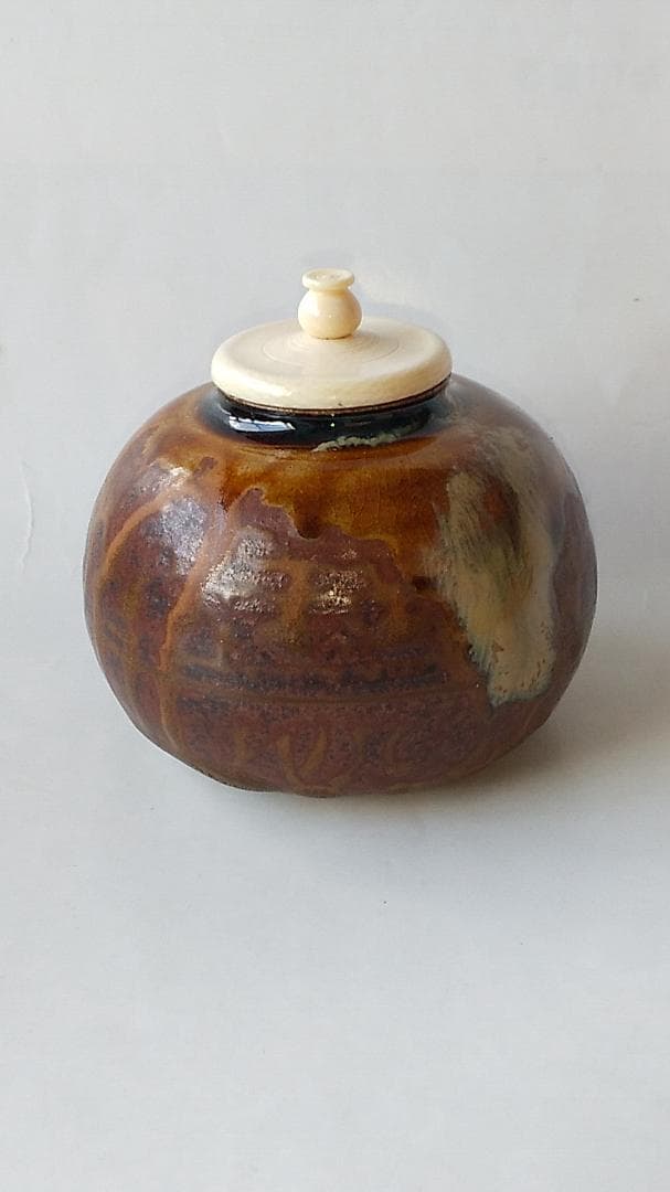 高取焼 登古窯 笹山登古 高取茶入 仕覆 三雲屋緞子 共箱 栞 茶入 新品