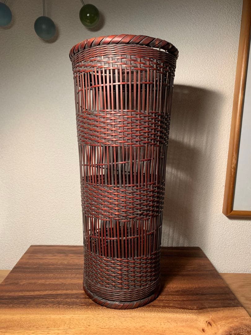 岩尾豊南作 別府竹細工 櫛目懸崖 竹花籠 花入 花器 茶道具 竹落とし
