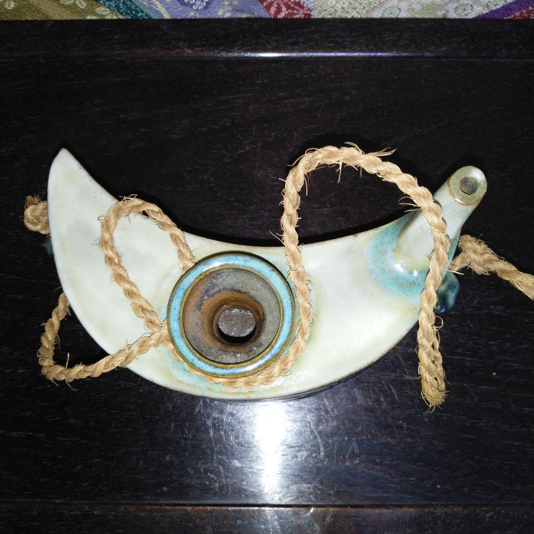 NO386　壺屋焼 やちむん　宮城須美子　魚文だちびん　コバルト釉　琉球民芸
