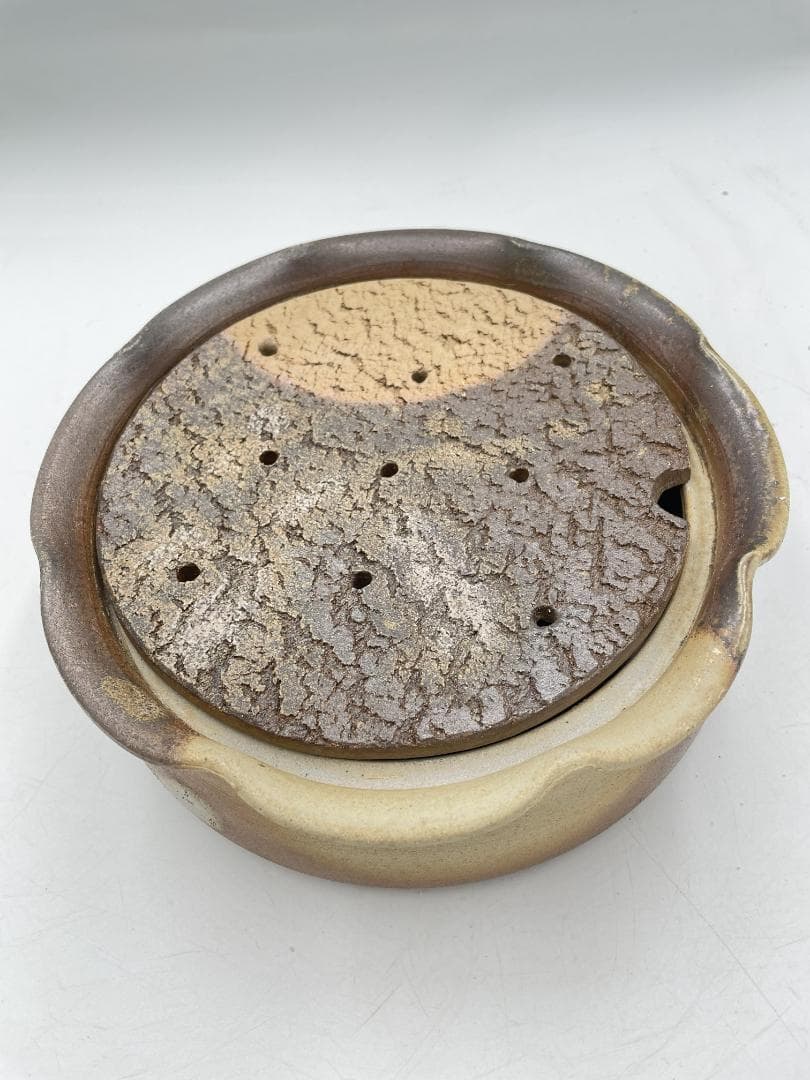 備前焼 茶盆 武田良昭作 ひびひび加工 　伝統工芸　（たB-001）