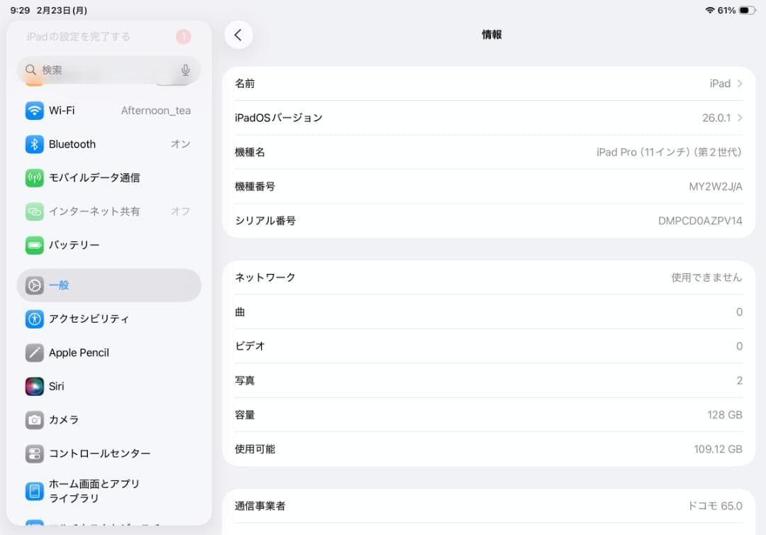 iPad Pro11第2世代128GBセルラー Pencil2付 不具合有