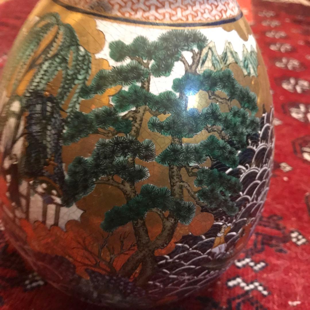 【薩摩焼】希少　金欄手 十字紋花器 31cm 状態良好