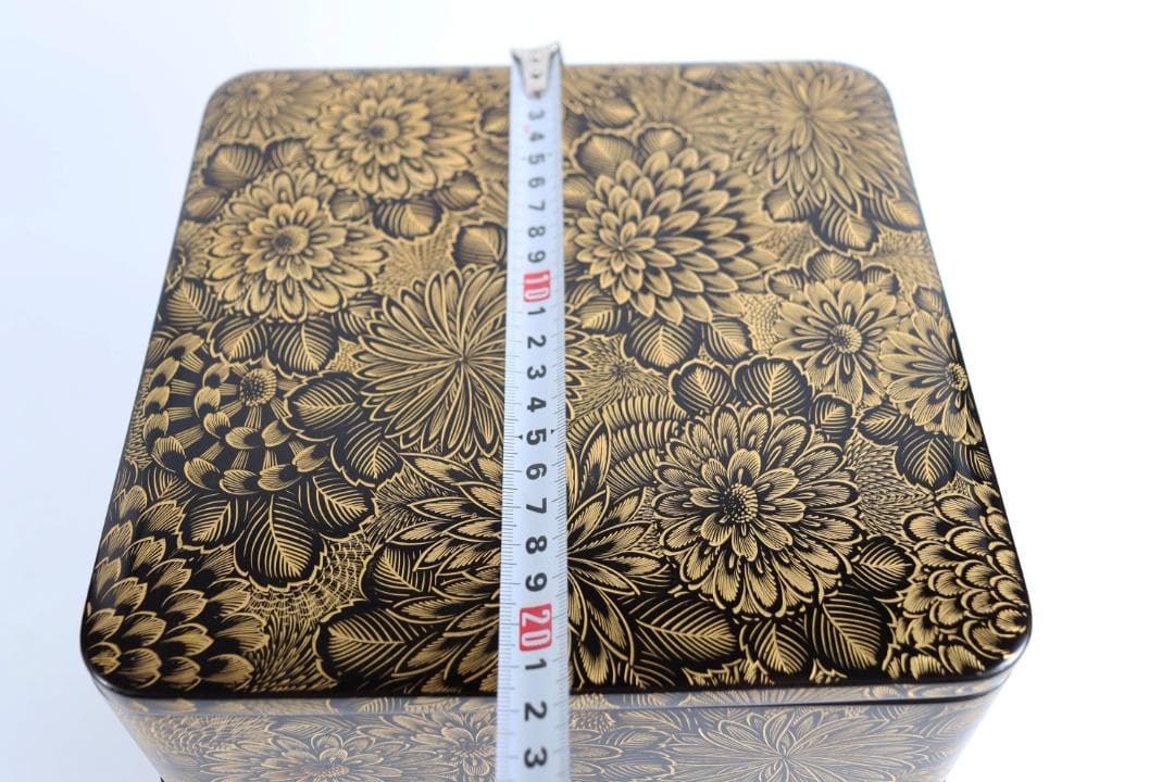 茶道具 輪島塗 総菊沈金蒔絵 四段重 重箱 共箱