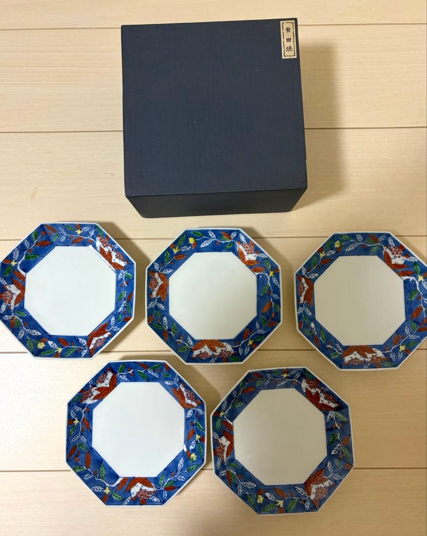 有田焼 八角皿 5枚セット 色絵 小皿 取り皿 和食器 箱付