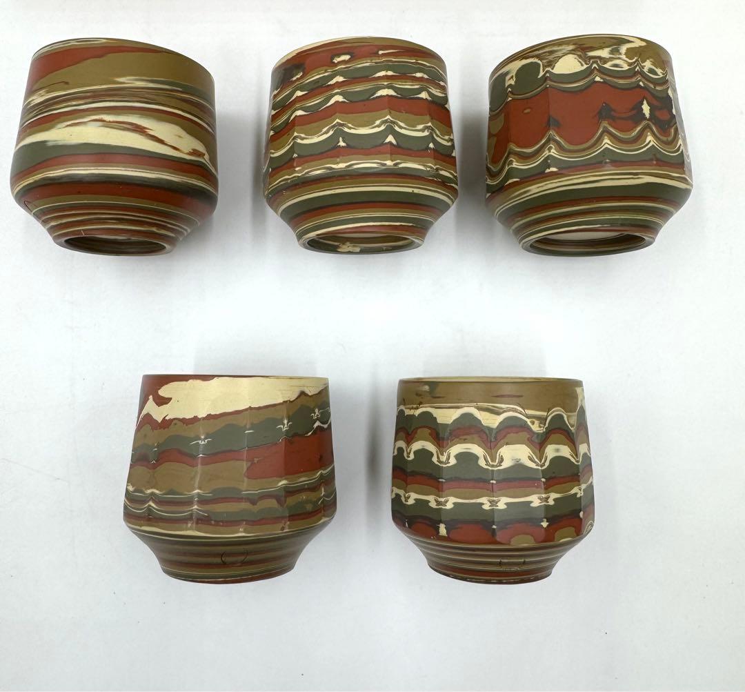 037常滑焼　岡野聖悦陶房　聖悦作　練込茶器揃　未使用品　共箱　栞