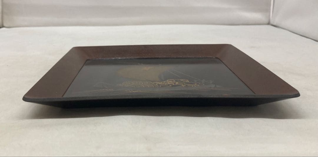 B567b「山崎覚太郎作 小盆」宝船図　共箱　富山　漆芸家　日本芸術院会員