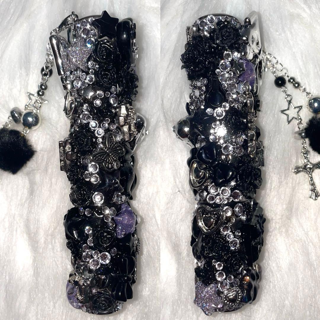 ★iQOSケース デコ black×silver チャーム付き (現品限り)