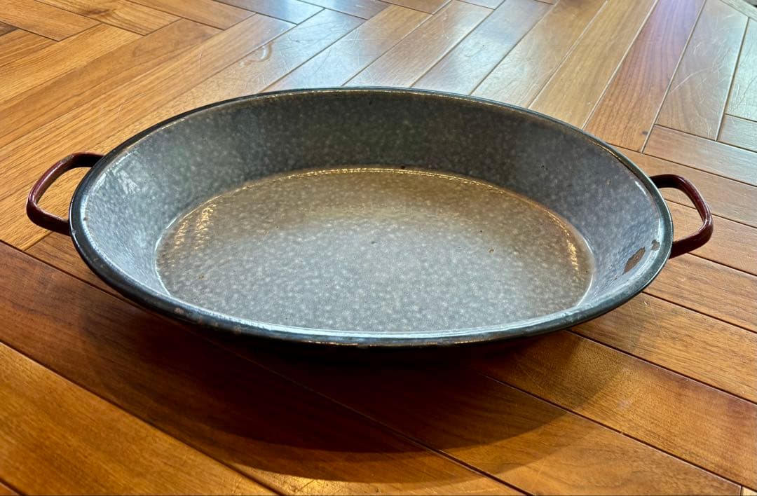 とし　ショコラカラーのホーロー 大きなパエリアパン 全長43cm