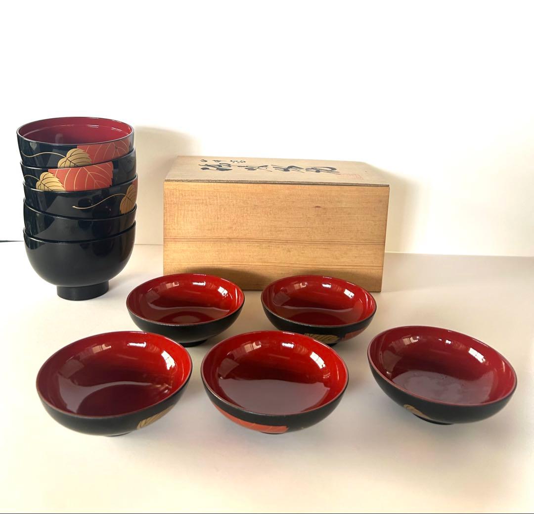 山中塗 利休 吸物椀 蓋付き 5客セット 木製 漆器 紅葉 和食器