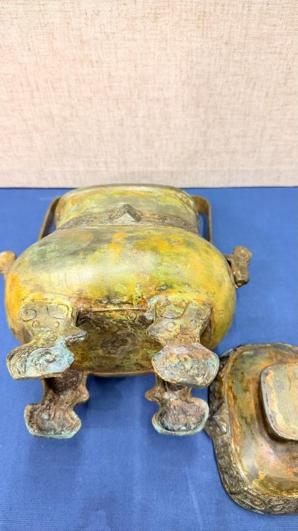 【希少】漢代様式 青銅鼎（てい）四足器 本格中国古代祭祀容器 古董風 インテリア